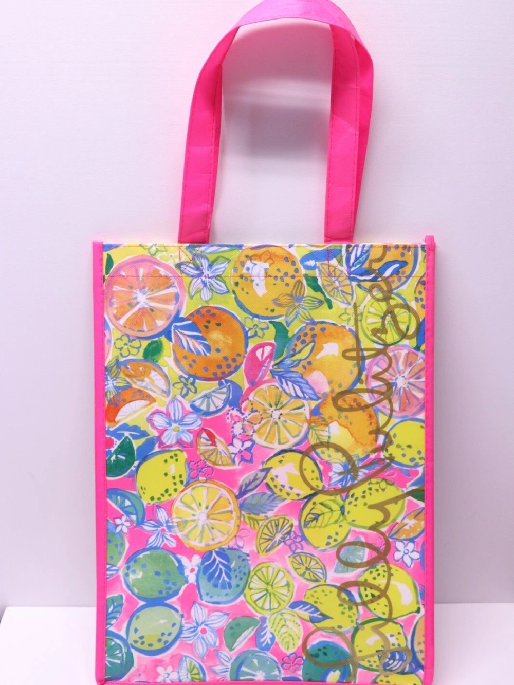 NEW Lilly Pulitzer Lemon Print Reusable Tote Bag in Pink - Set of 2